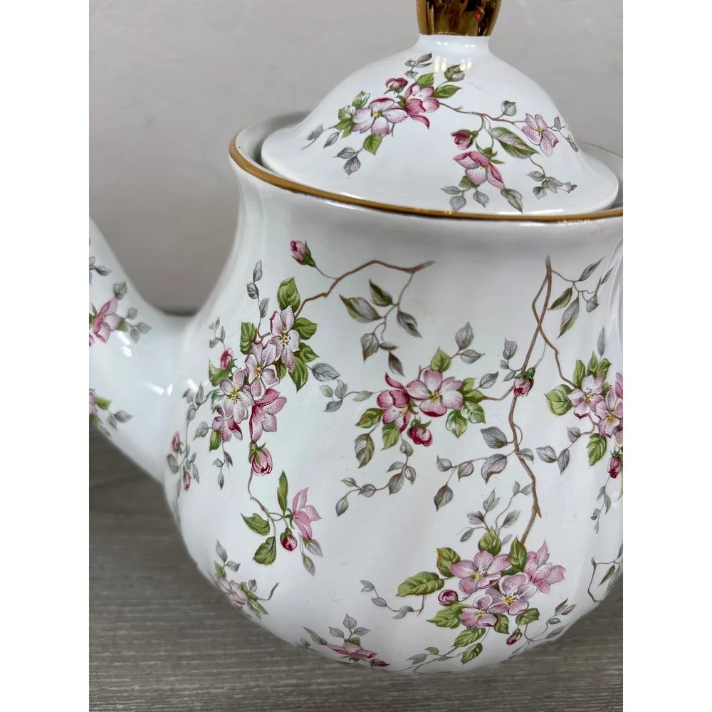 Vintage Arthur Wood & Son Swirl Effect England Teapot Pink Floral Gold Trim 6643